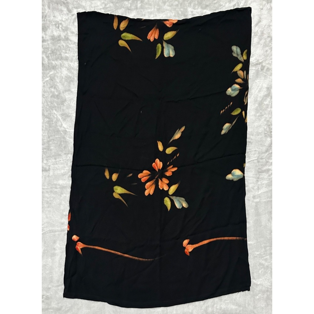 Black Floral Soft Touch Sheer Black Shawl Wrap Scarf Fairy Goth 66"x21"